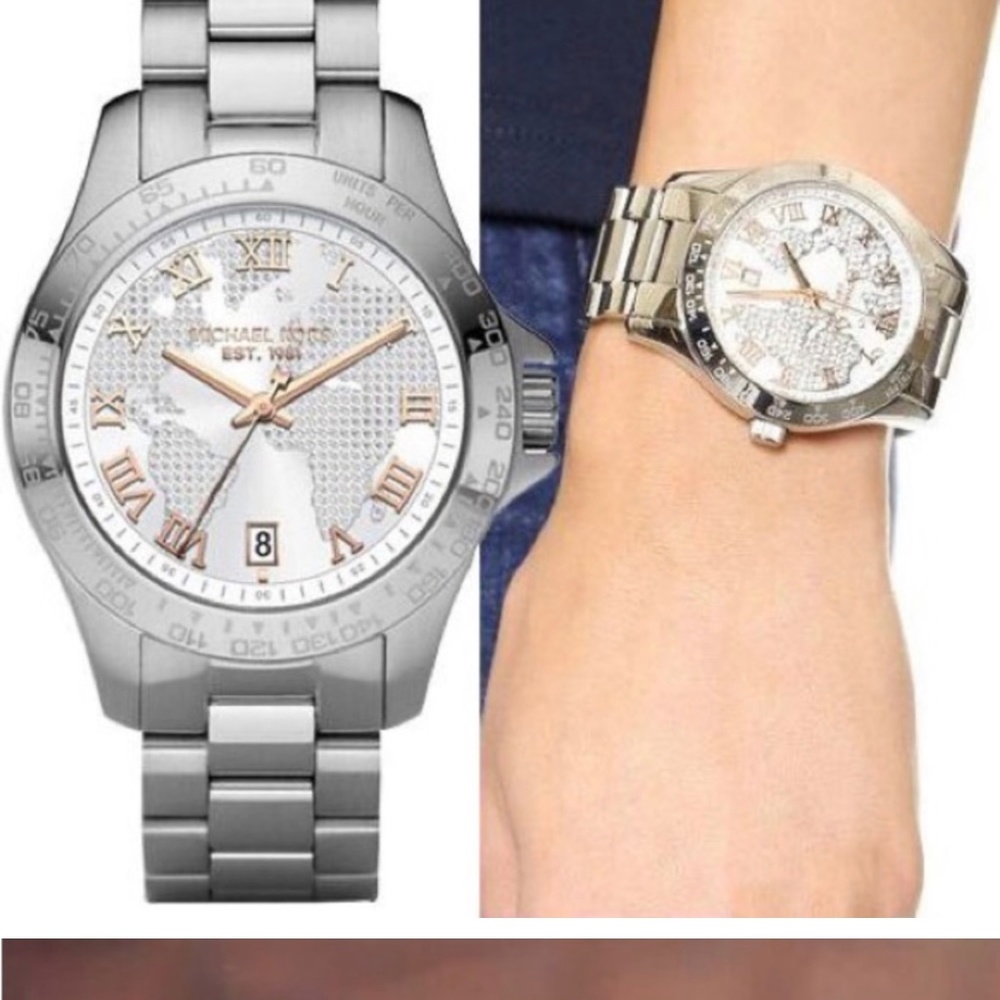 MICHAEL KORS UNISEX Layton Silver Crystal Pave Dial Watch